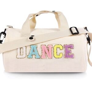 NEW Cream 'DANCE' Embroidered Canvas Duffle Bag